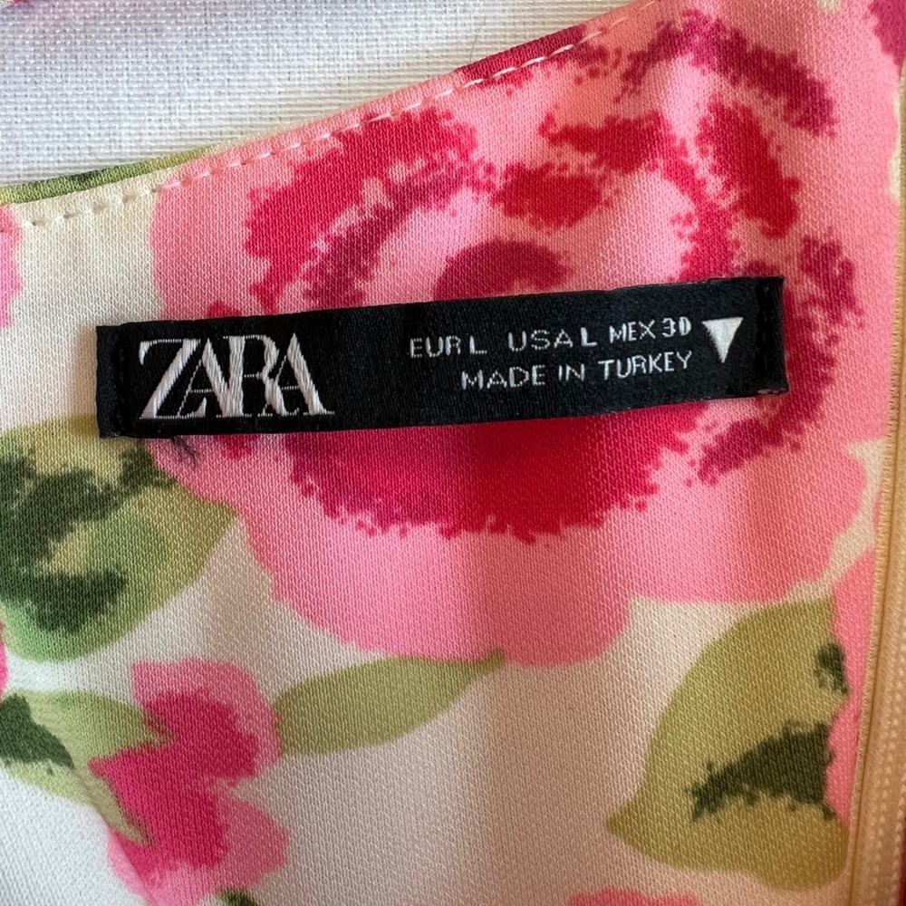 Zara Pink Cream Floral Rose Feminine Coquette Y2K‎ Cottage Mini Dress Size M/L - Picture 3 of 9
